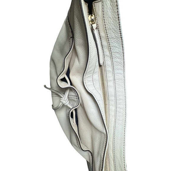 Cole Haan Hobo Leather Handbag White Reily Zip Drawstring Medium Shoulder Purse - Picture 8 of 11